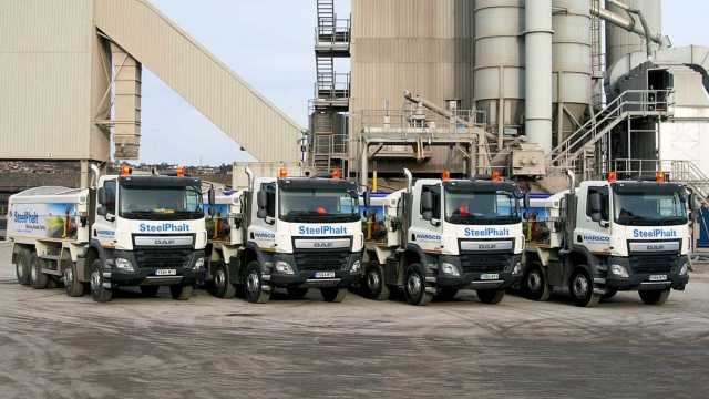 SteelPhalt truck fleet at facility