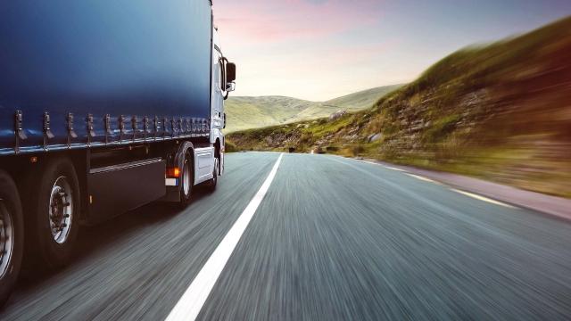 truck driving in mountains